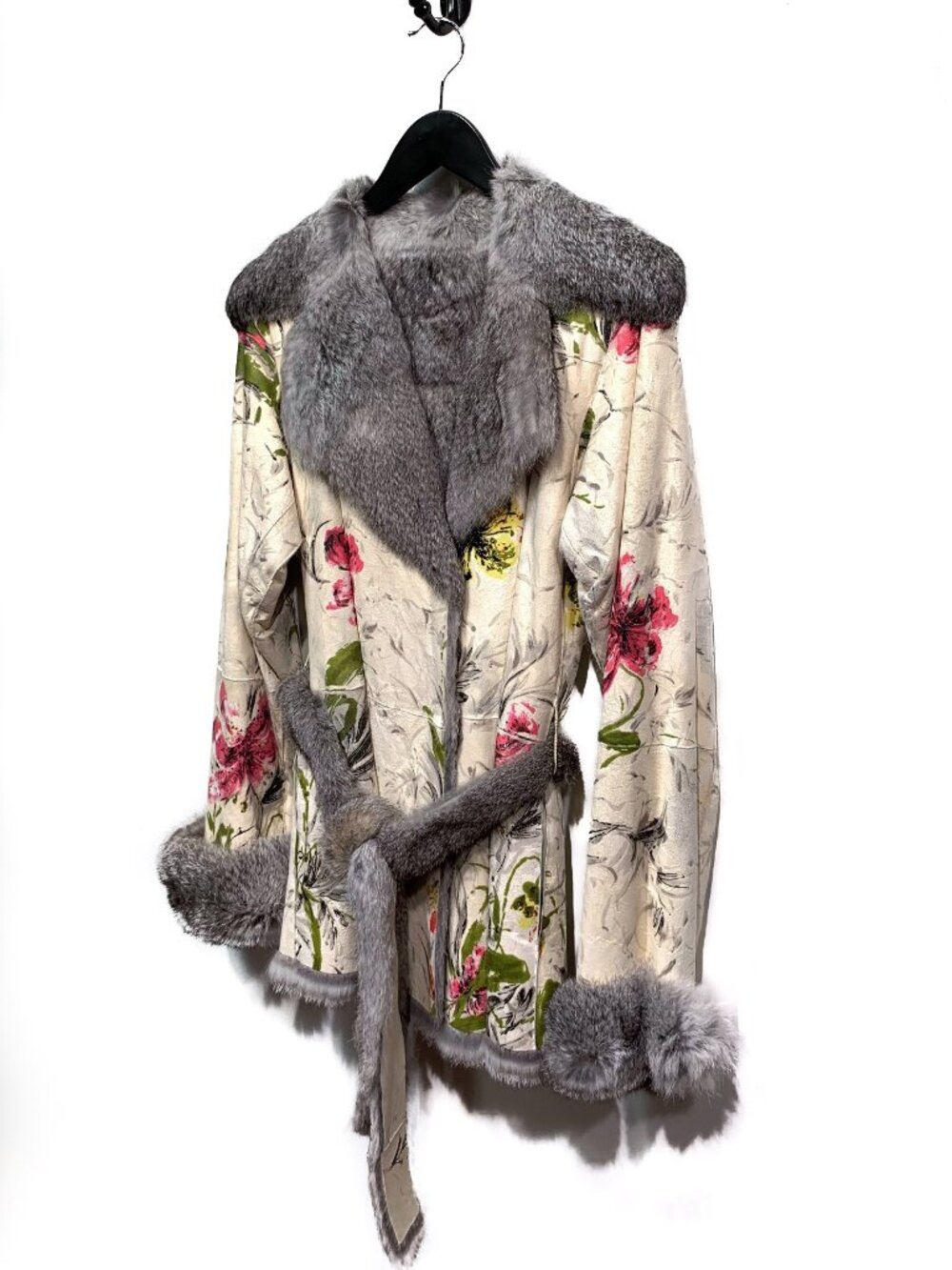 Dolce & Gabbana Rabbit Fur Reversible Coat with Floral Painting - Picture 2 of 9